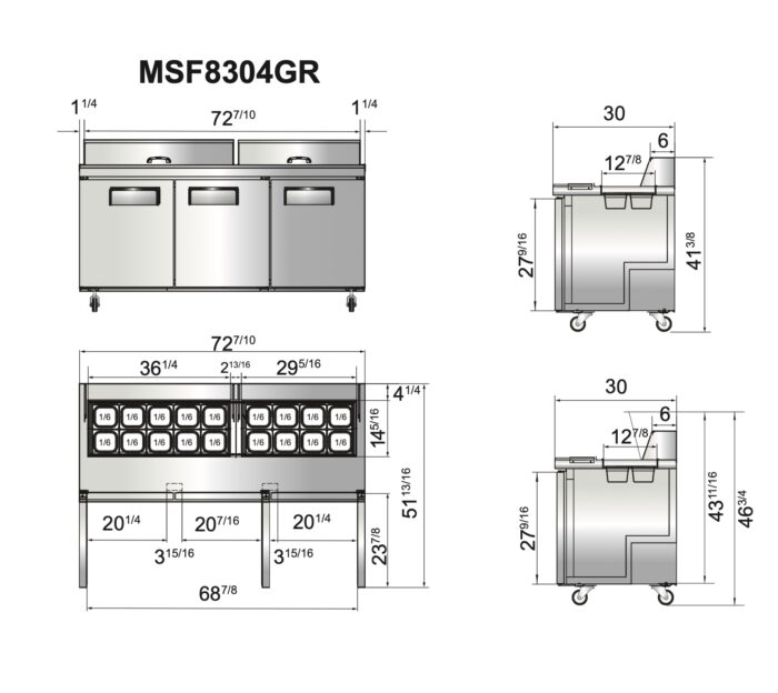 Atosa – MSF8304GR — 72″ Refrigerated Standard Top Sandwich Prep. Table ...