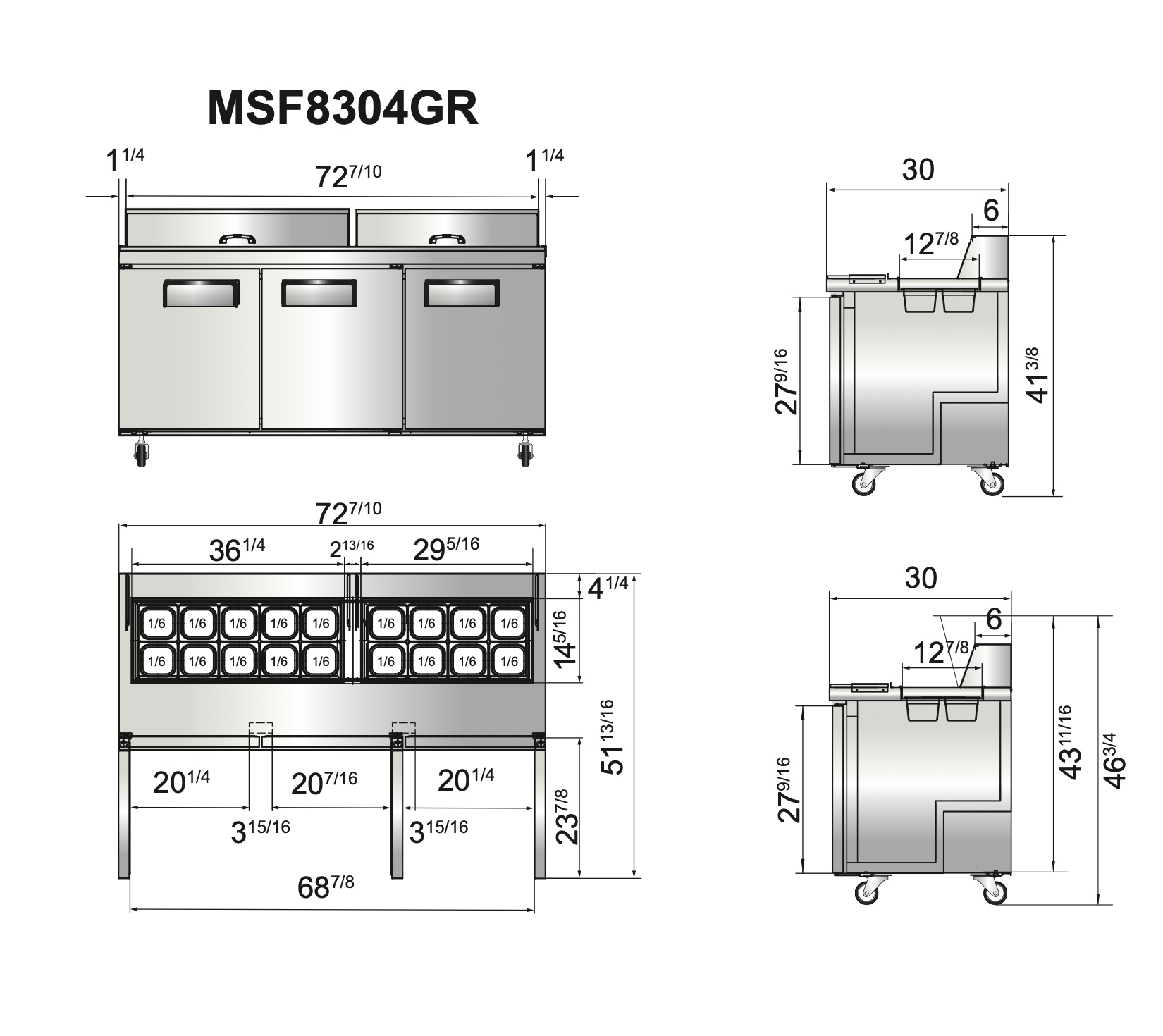 Atosa – MSF8304GR — 72″ Refrigerated Standard Top Sandwich Prep. Table ...