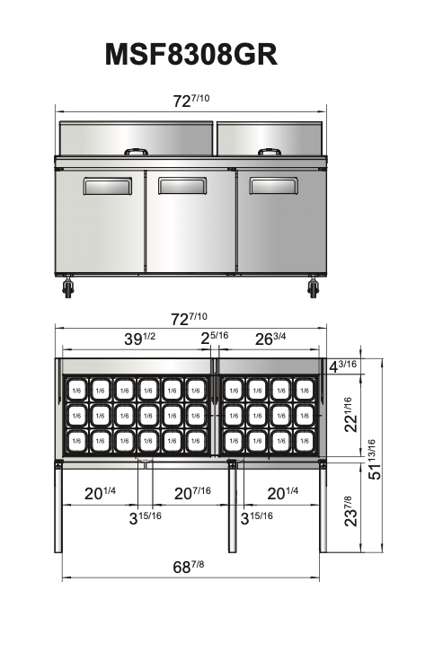 Atosa – MSF8308GR — 72″ Refrigerated Mega Top Sandwich Prep. Table ...