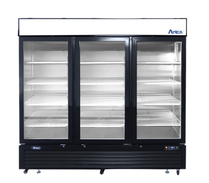 Atosa – MCF8728GR — Black Cabinet Three (3) Glass Door Merchandiser Freezer